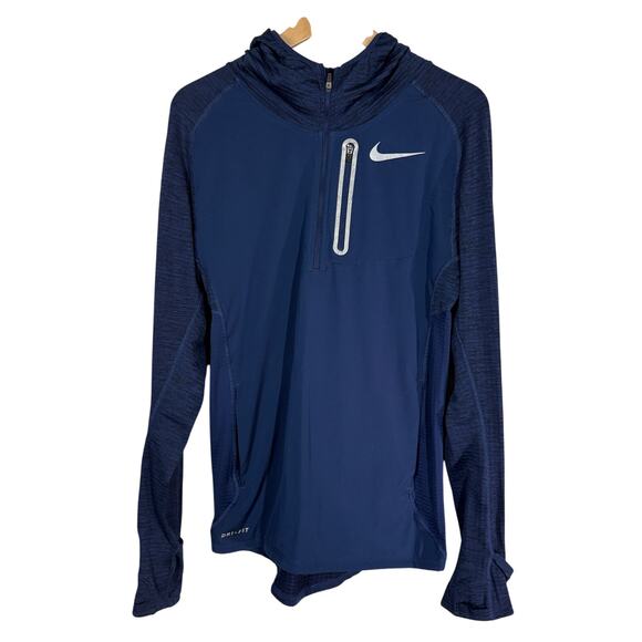 Nike Dri Fit Hooded Shirt Pullover Top Blue Long Sleeve Athletic - S - Picture 1 of 5